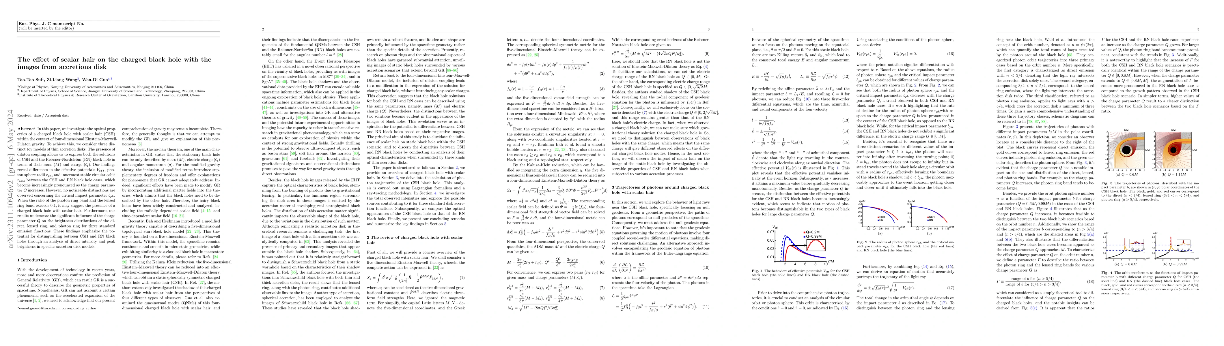 Thumbnail for The effect of scalar hair on the charged black hole with the images from
  accretions disk