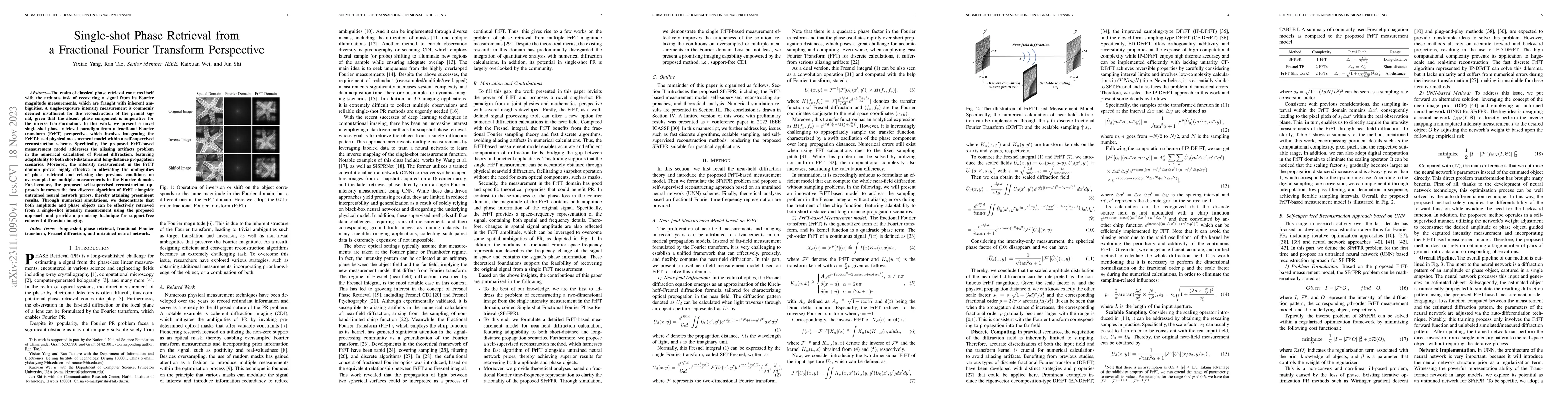 Thumbnail for Single-shot Phase Retrieval from a Fractional Fourier Transform
  Perspective