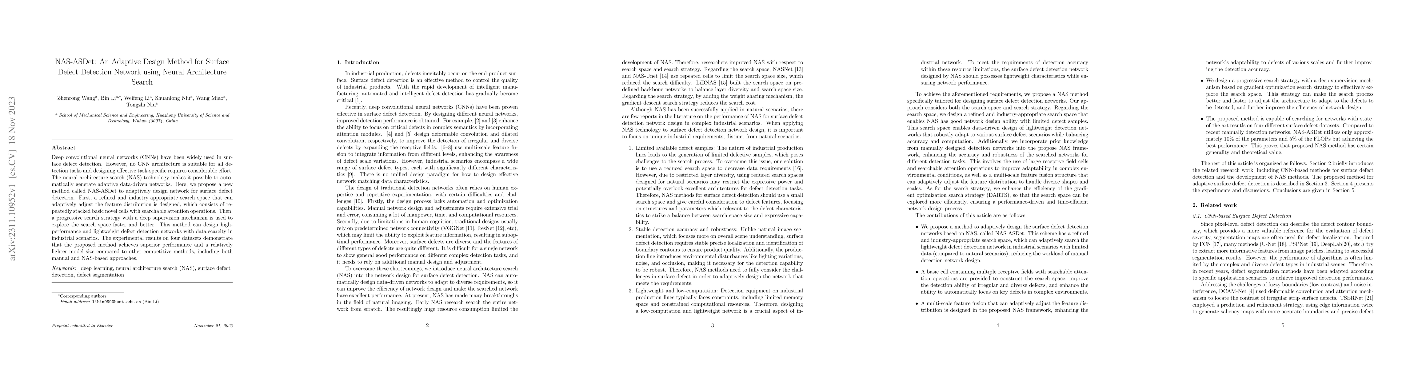 Thumbnail for NAS-ASDet: An Adaptive Design Method for Surface Defect Detection
  Network using Neural Architecture Search