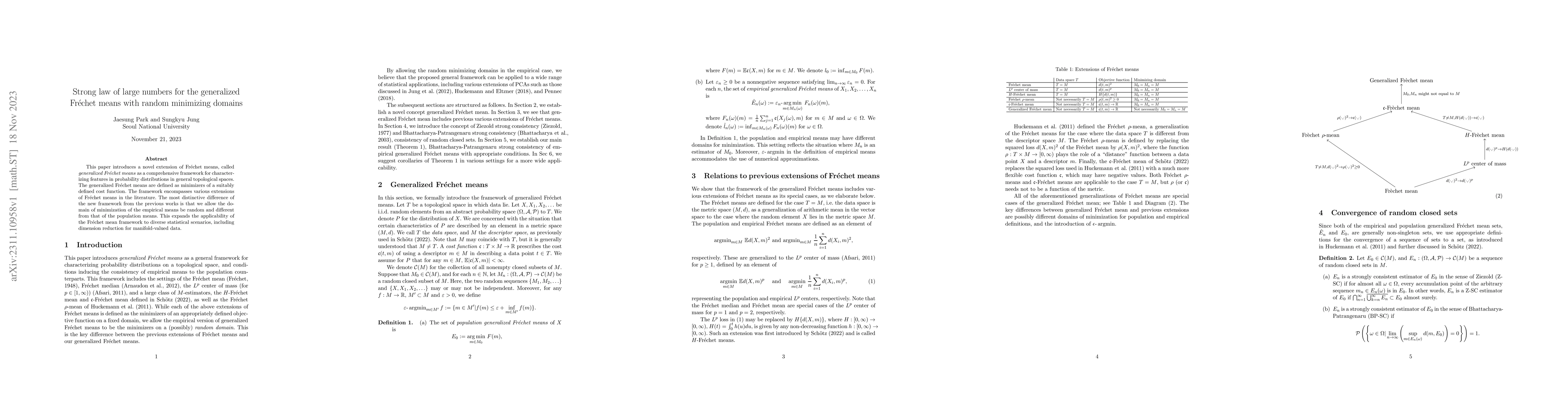 Thumbnail for Strong law of large numbers for the generalized Fr\'{e}chet means with
  random minimizing domains