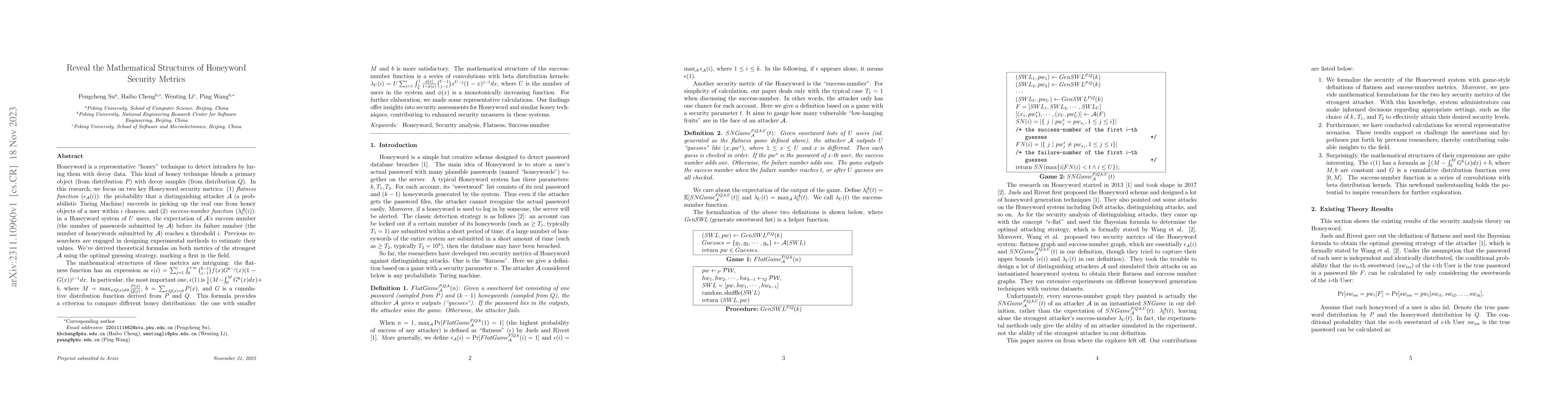 Thumbnail for Reveal the Mathematical Structures of Honeyword Security Metrics