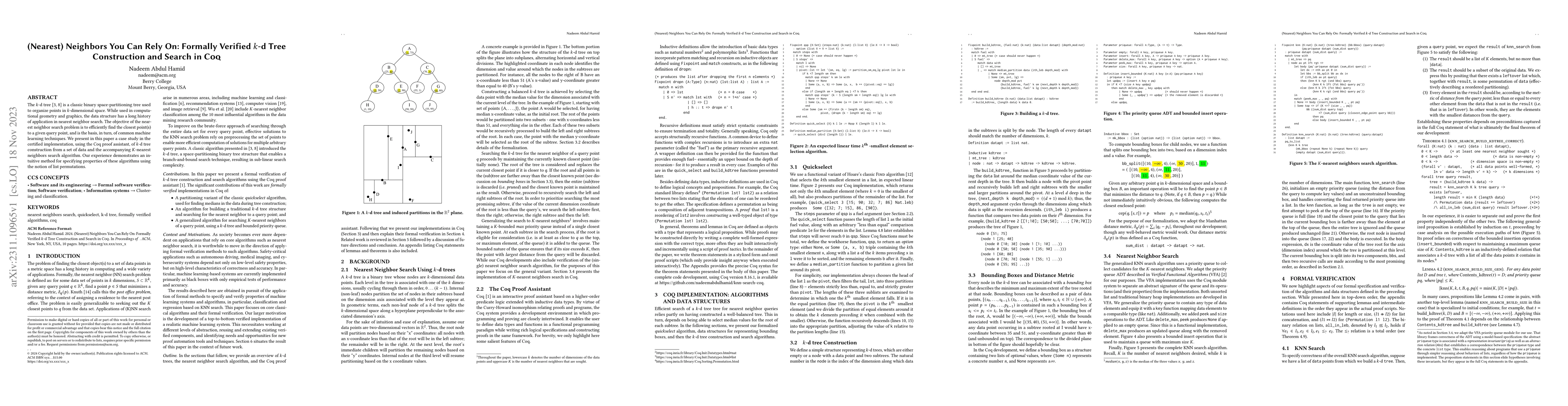 Thumbnail for (Nearest) Neighbors You Can Rely On: Formally Verified k-d Tree
  Construction and Search in Coq