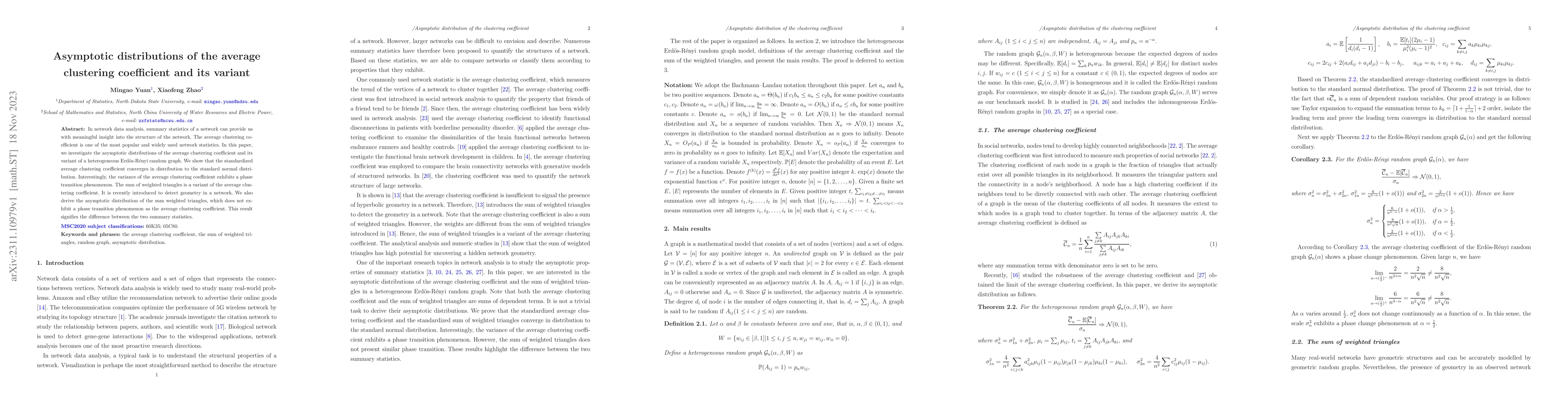 Thumbnail for Asymptotic distributions of the average clustering coefficient and its
  variant