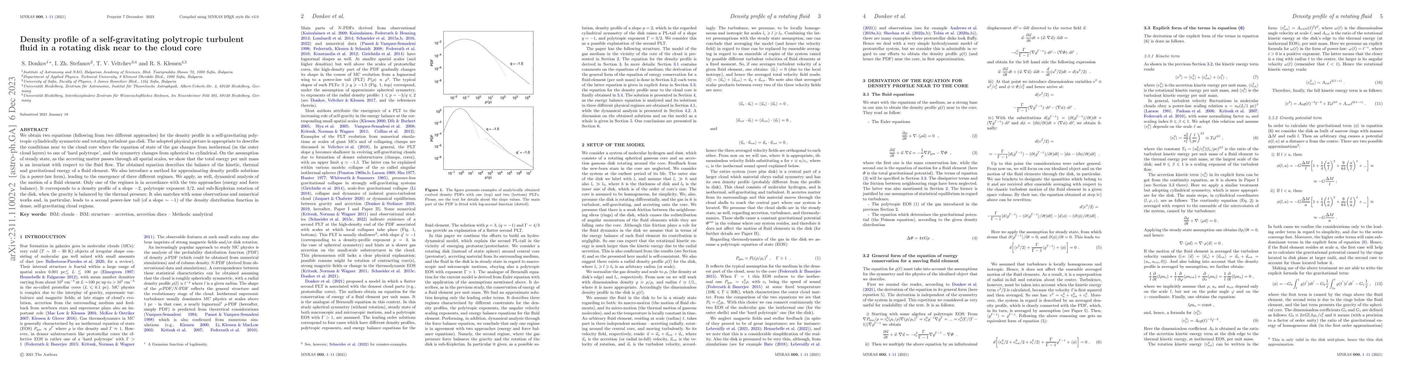 Thumbnail for Density profile of a self-gravitating polytropic turbulent fluid in a
  rotating disk near to the cloud core