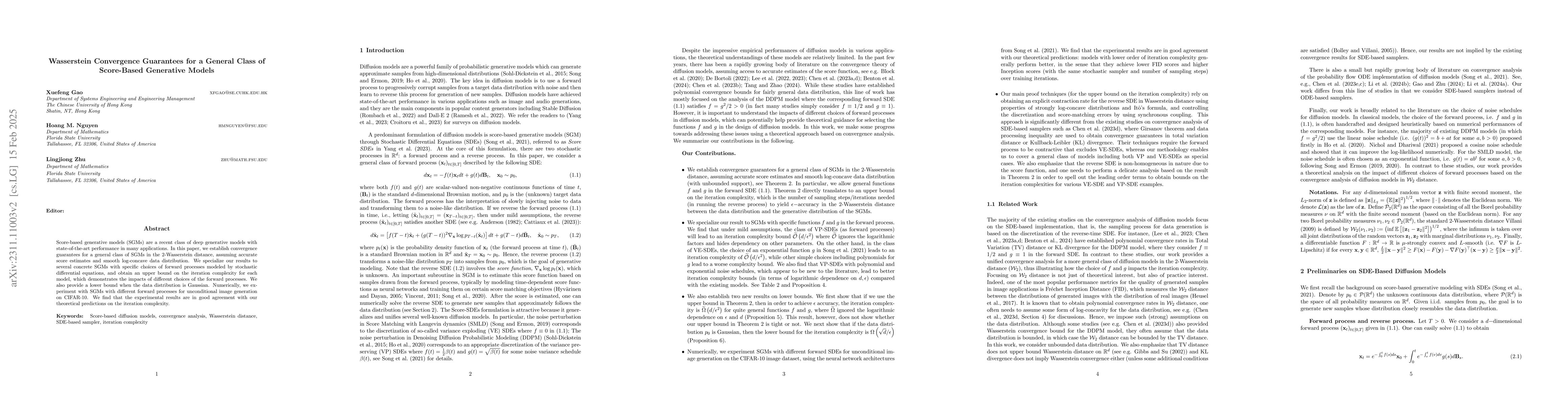 Thumbnail for Wasserstein Convergence Guarantees for a General Class of Score-Based
  Generative Models