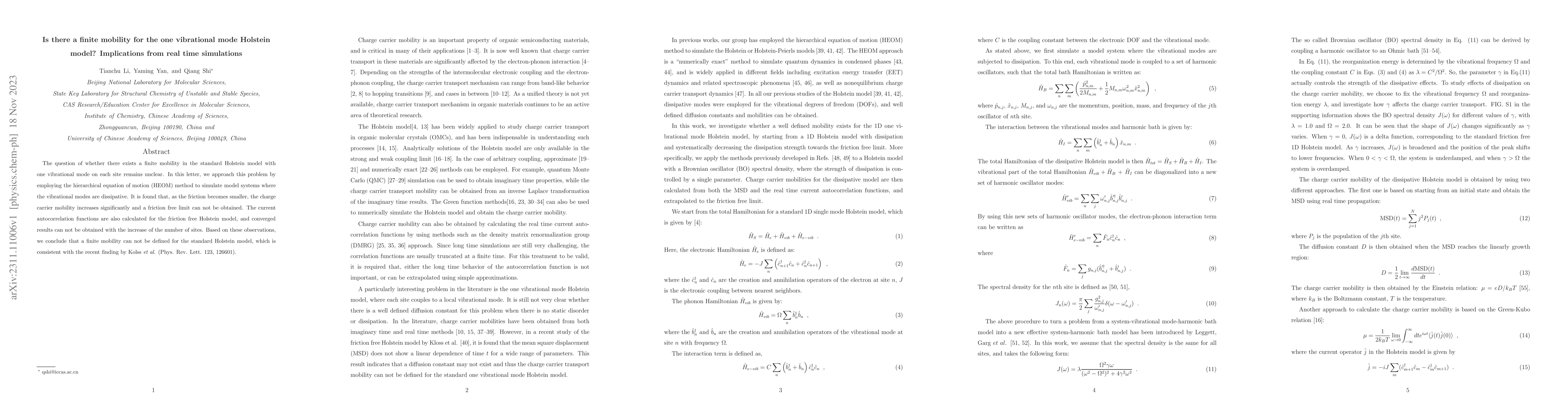 Thumbnail for Is there a finite mobility for the one vibrational mode Holstein model?
  Implications from real time simulations