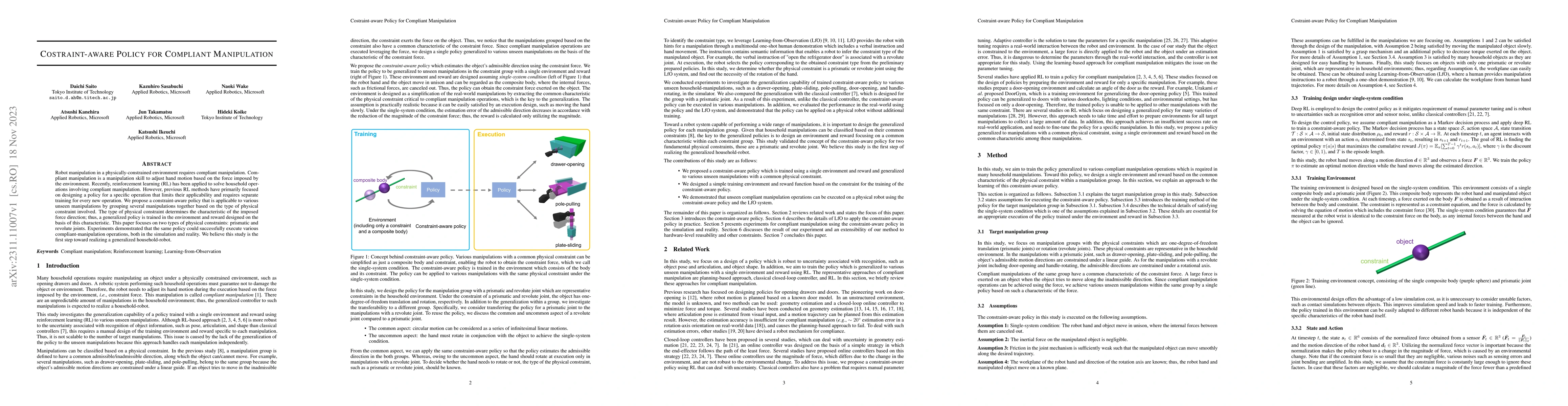 Thumbnail for Constraint-aware Policy for Compliant Manipulation