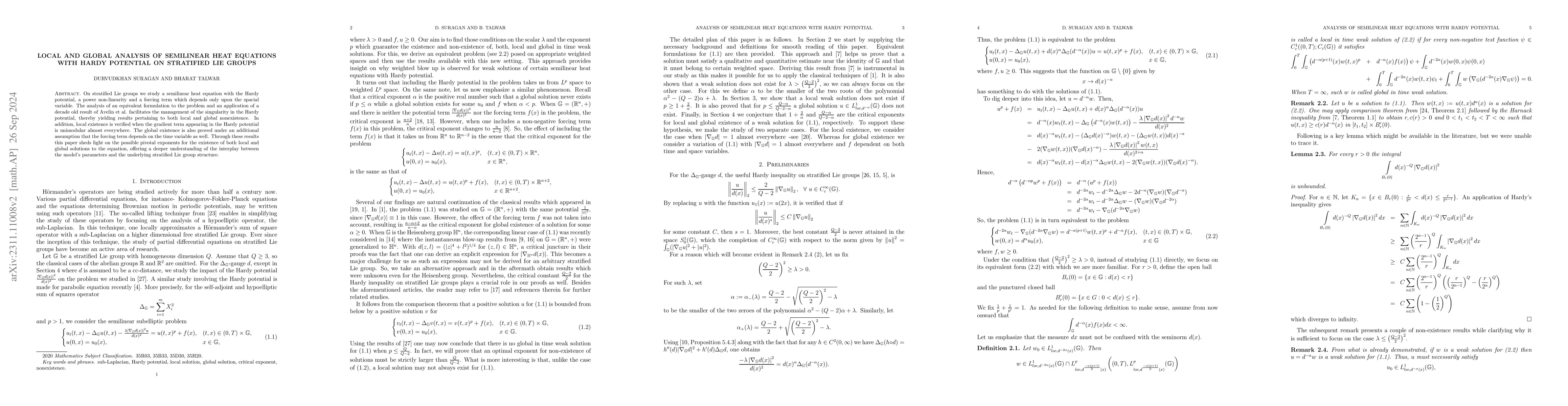 Thumbnail for Nonexistence results for a semilinear heat equation with Hardy potential
  on stratified Lie groups