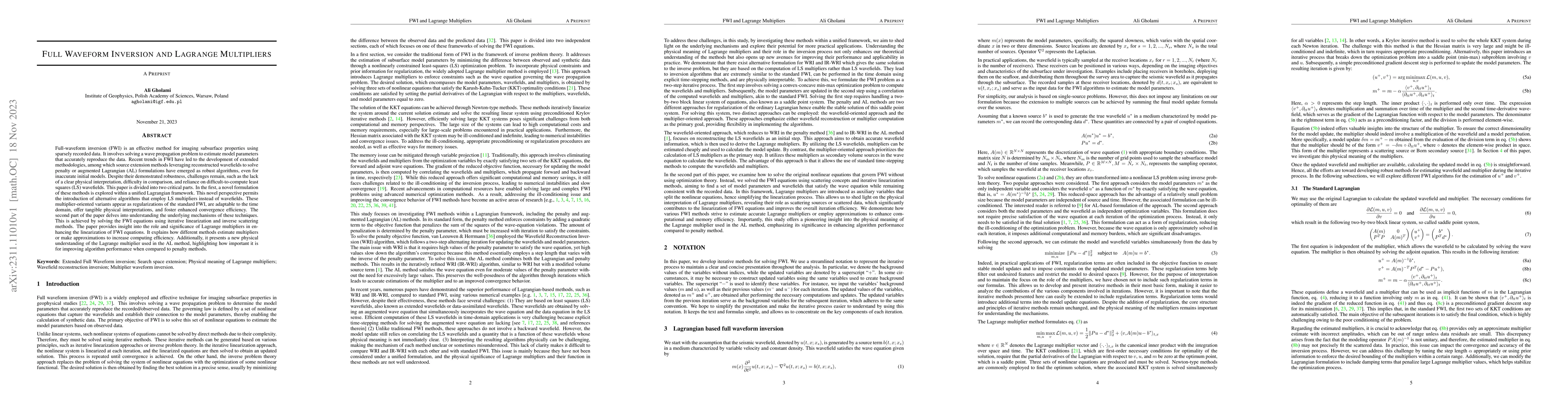Thumbnail for Full Waveform Inversion and Lagrange Multipliers