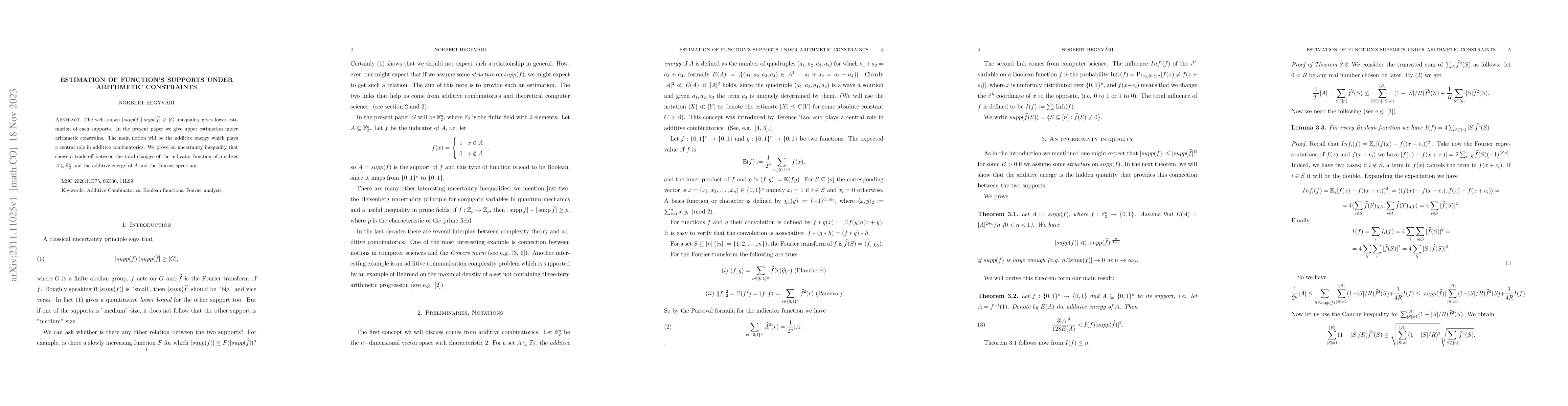 Thumbnail for Estimation of function's supports under arithmetic constraints