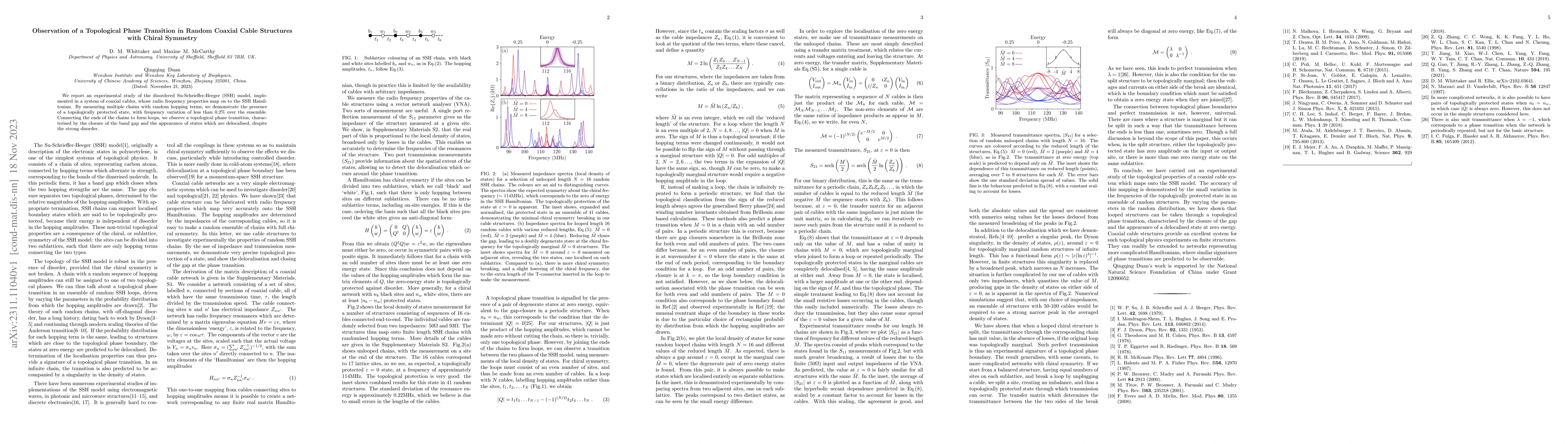 Thumbnail for Observation of a Topological Phase Transition in Random Coaxial Cable
  Structures with Chiral Symmetry