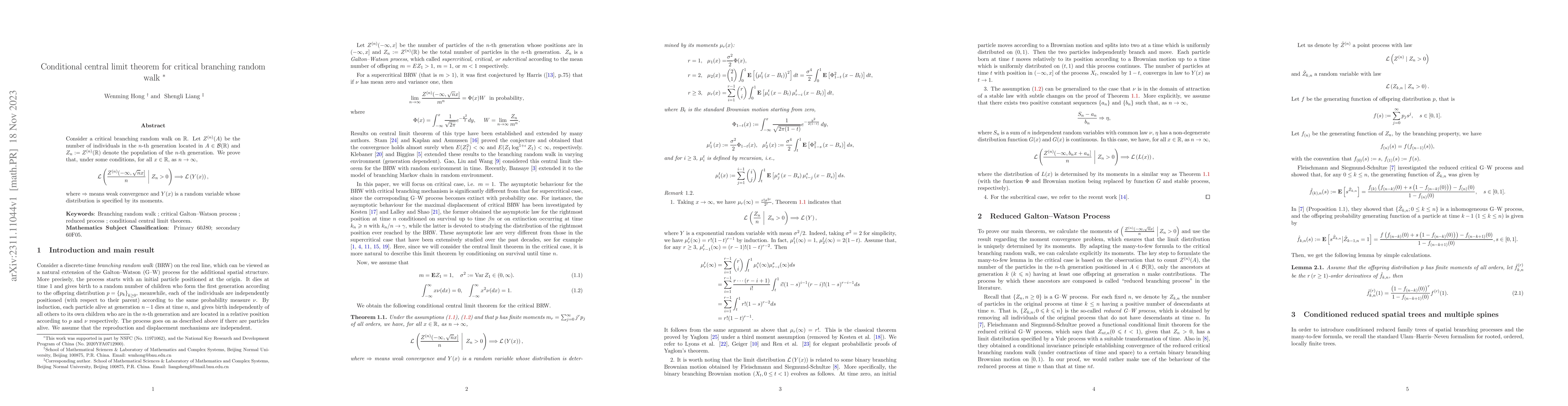 Thumbnail for Conditional central limit theorem for critical branching random walk