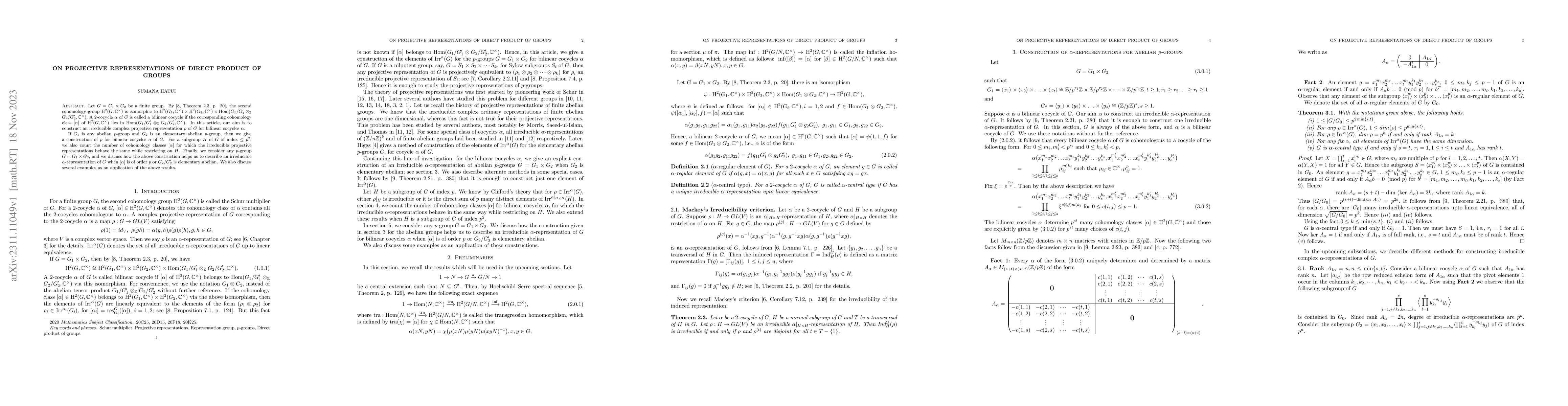 Thumbnail for On Projective representations of direct product of groups
