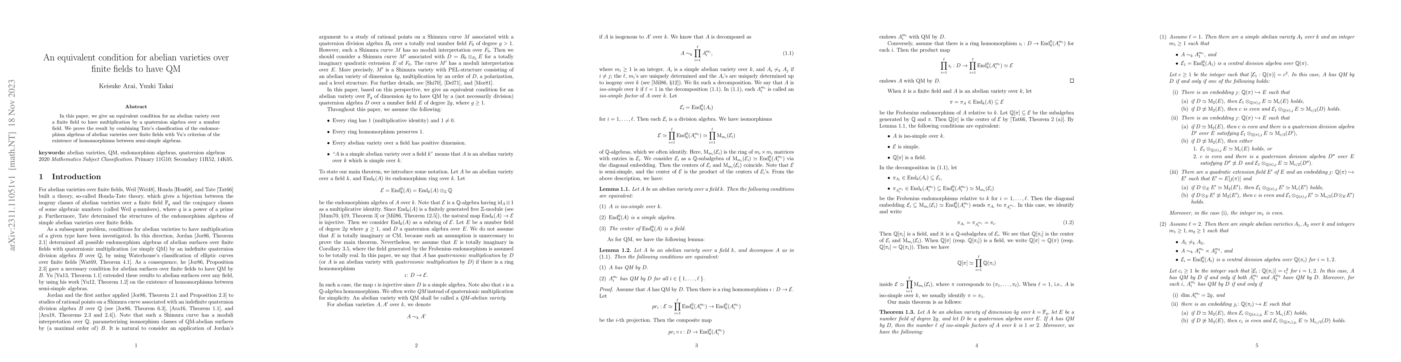 Thumbnail for An equivalent condition for abelian varieties over finite fields to have
  QM