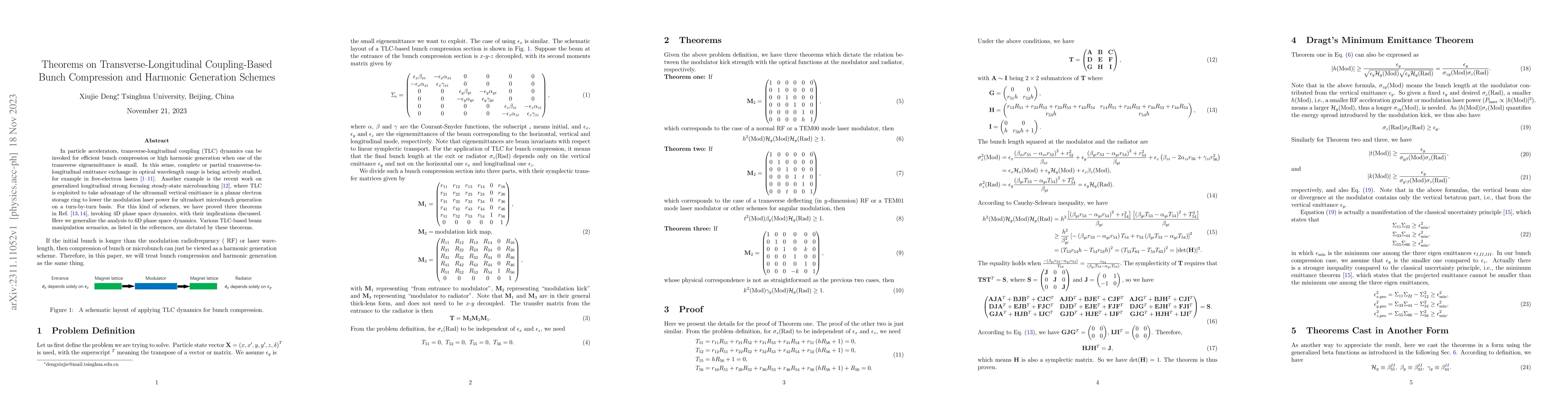 Thumbnail for Theorems on Transverse-Longitudinal Coupling-Based Bunch Compression and
  Harmonic Generation Schemes