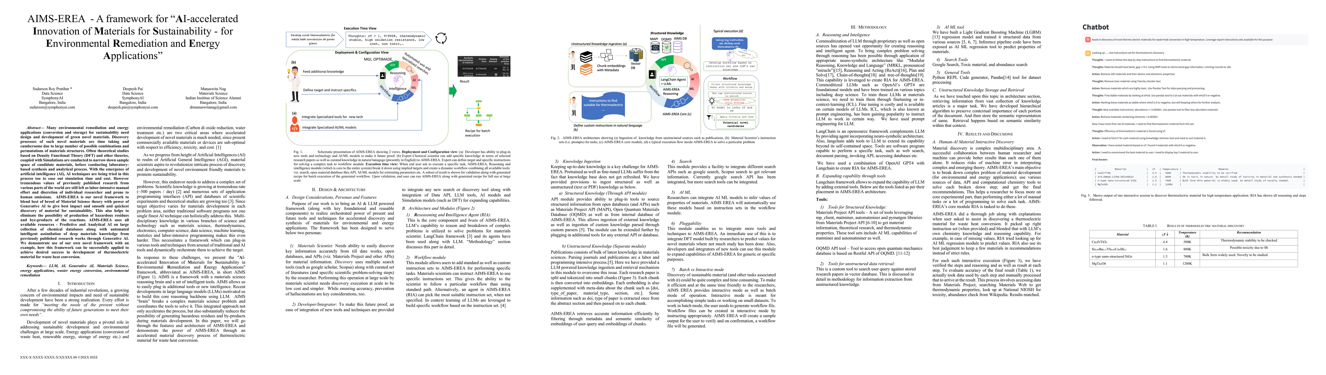 Thumbnail for AIMS-EREA -- A framework for AI-accelerated Innovation of Materials for
  Sustainability -- for Environmental Remediation and Energy Applications