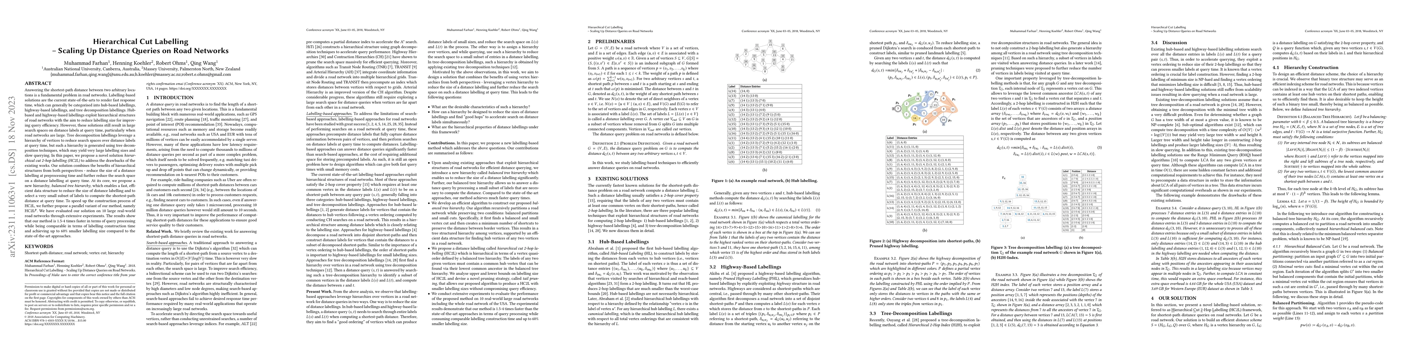 Thumbnail for Hierarchical Cut Labelling -- Scaling Up Distance Queries on Road
  Networks