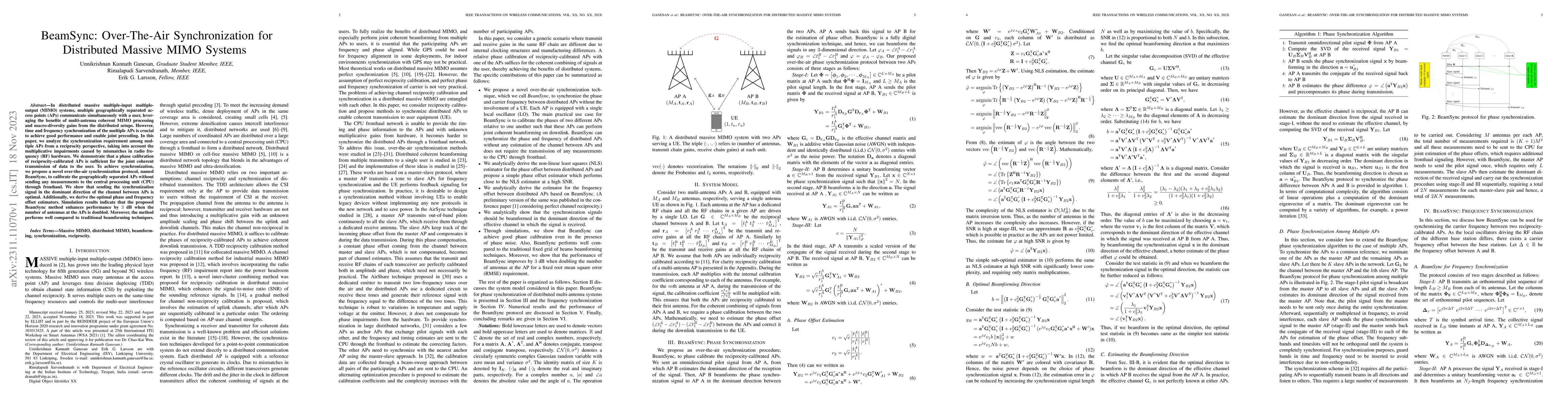 Thumbnail for BeamSync: Over-The-Air Synchronization for Distributed Massive MIMO
  Systems