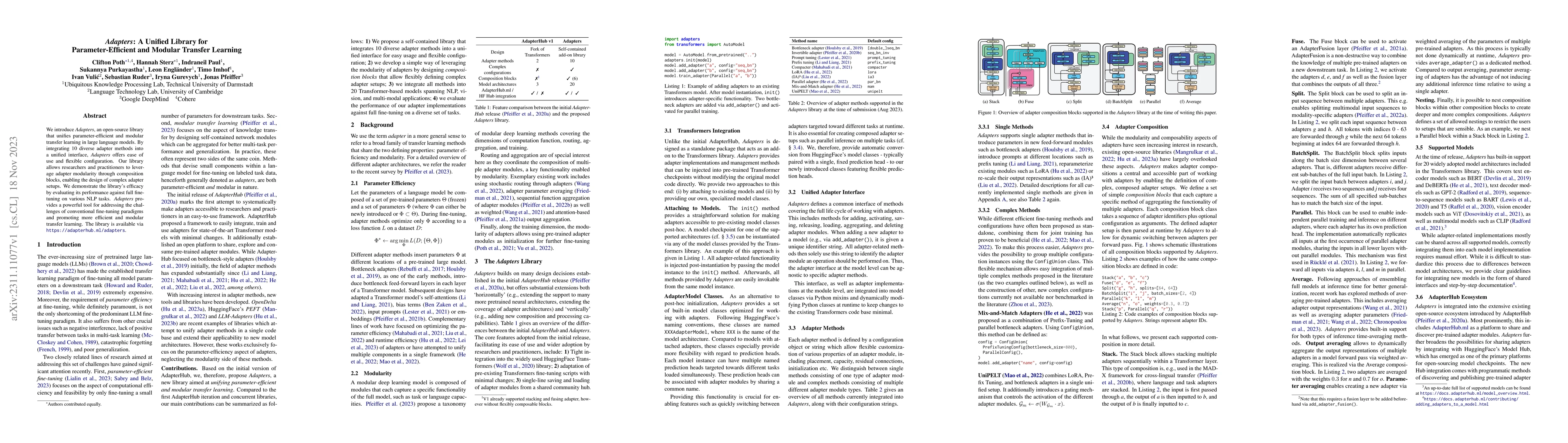 Thumbnail for Adapters: A Unified Library for Parameter-Efficient and Modular Transfer
  Learning