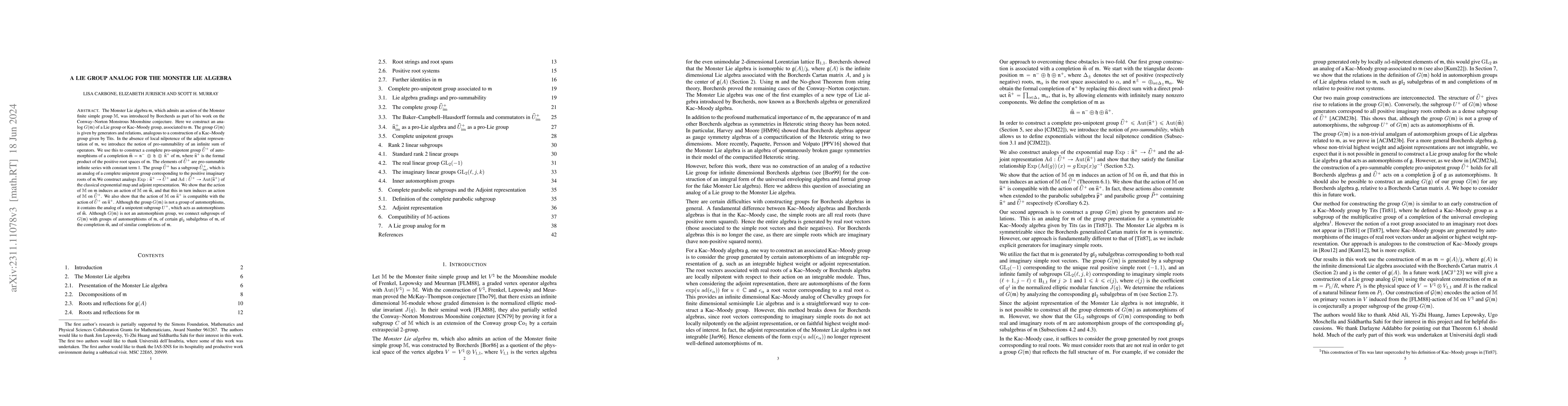 Thumbnail for A Lie group analog for the Monster Lie algebra