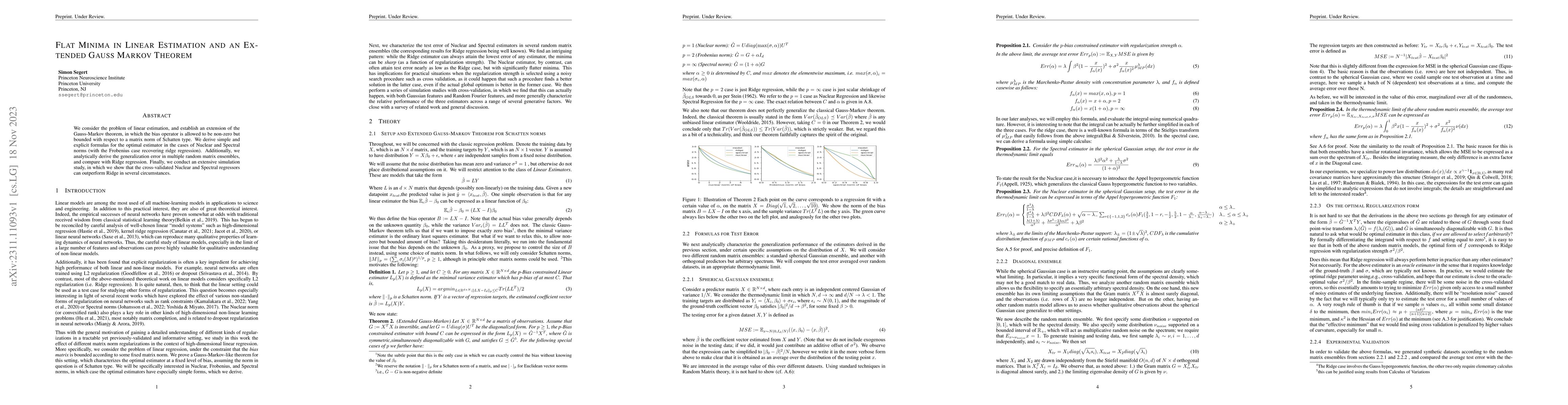 Thumbnail for Flat Minima in Linear Estimation and an Extended Gauss Markov Theorem