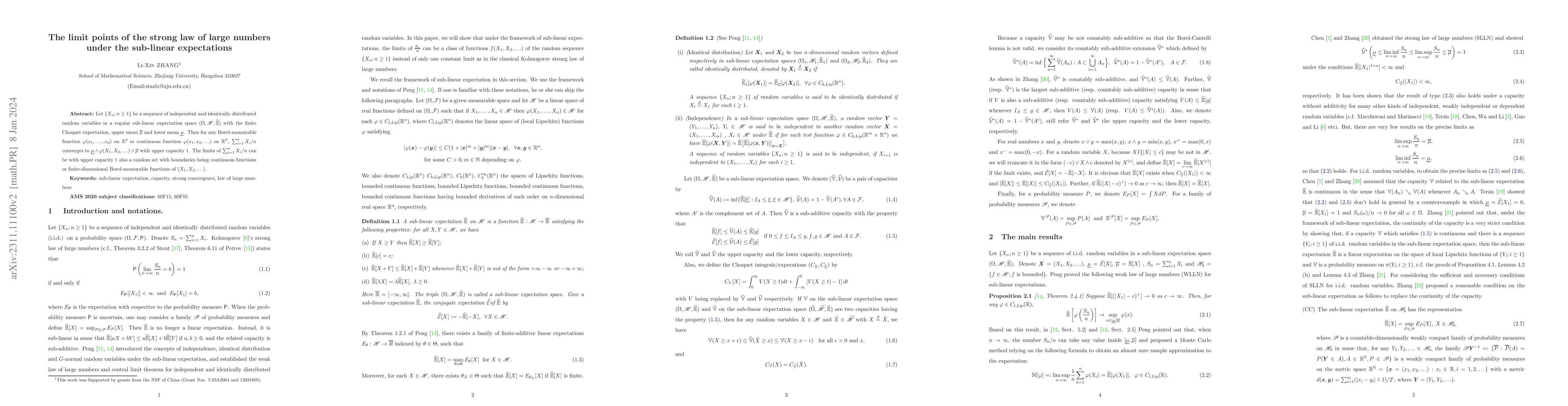 Thumbnail for The limit points of the strong law of large numbers under the sub-linear
  expectations