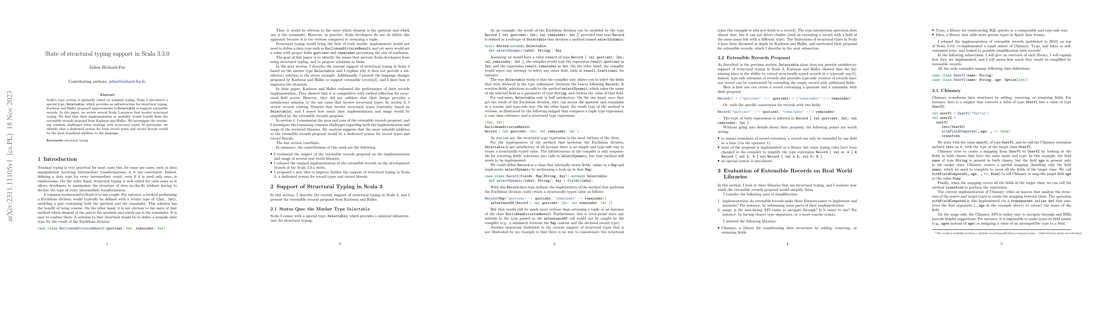 Thumbnail for State of structural typing support in Scala 3.3.0