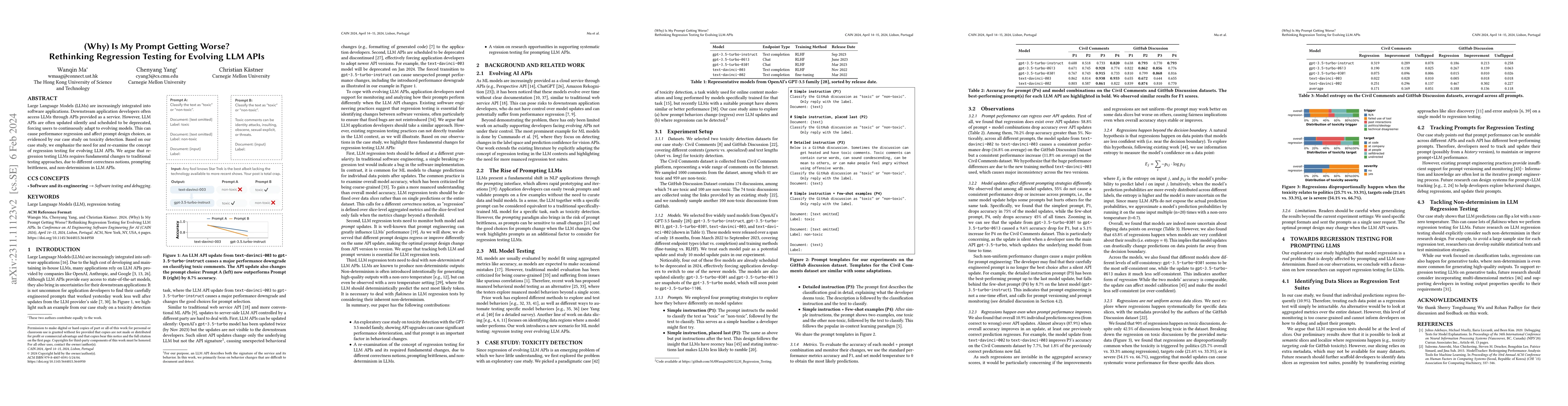 Thumbnail for (Why) Is My Prompt Getting Worse? Rethinking Regression Testing for
  Evolving LLM APIs
