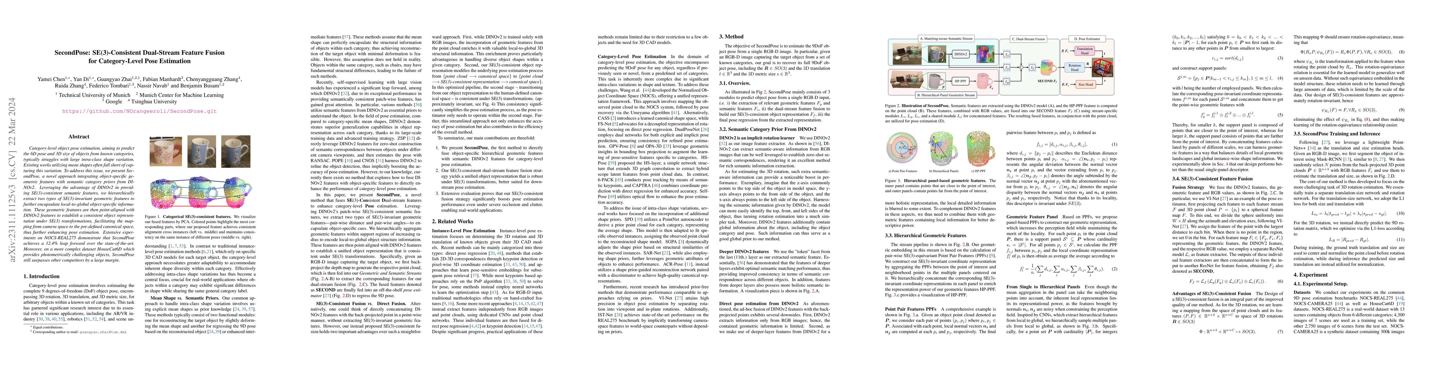 Thumbnail for SecondPose: SE(3)-Consistent Dual-Stream Feature Fusion for
  Category-Level Pose Estimation