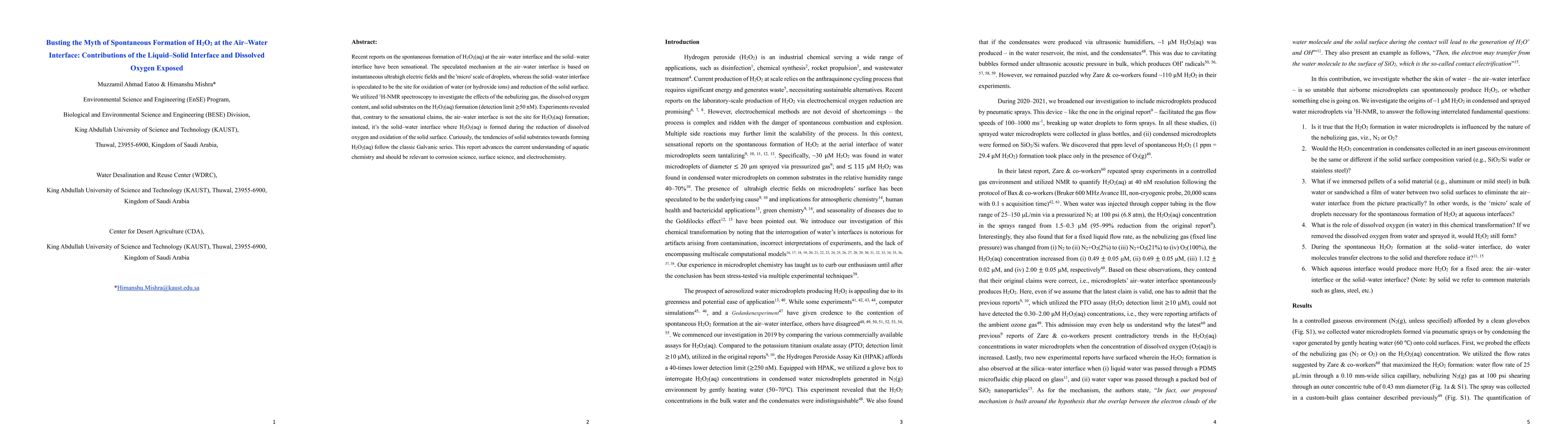 Thumbnail for Busting the Myth of Spontaneous Formation of H2O2 at the Air-Water
  Interface: Contributions of the Liquid-Solid Interface and Dissolved Oxygen
  Exposed