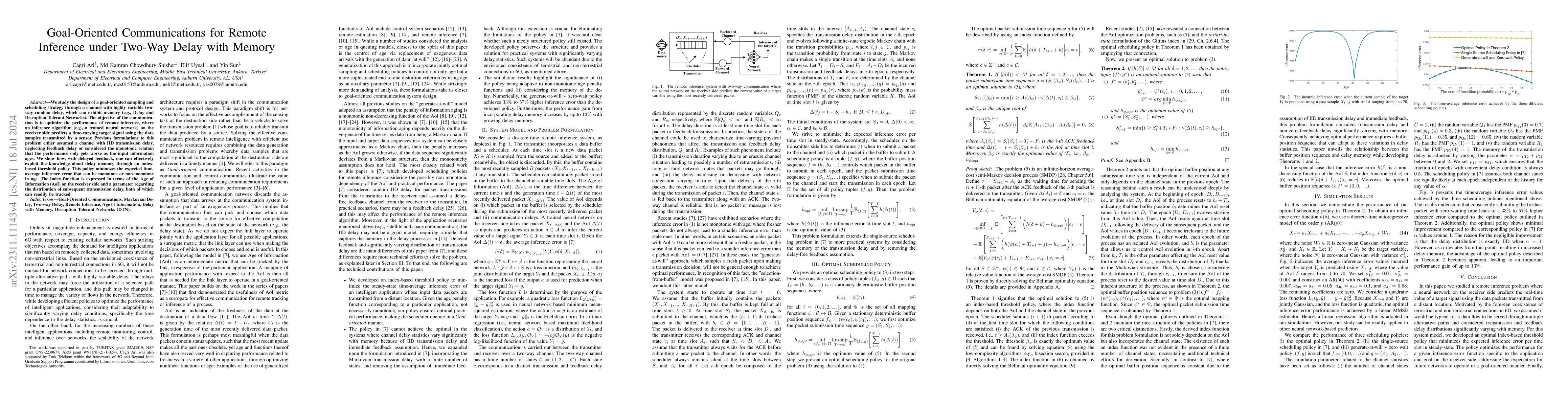 Thumbnail for Goal-Oriented Communications for Remote Inference under Two-Way Delay
  with Memory
