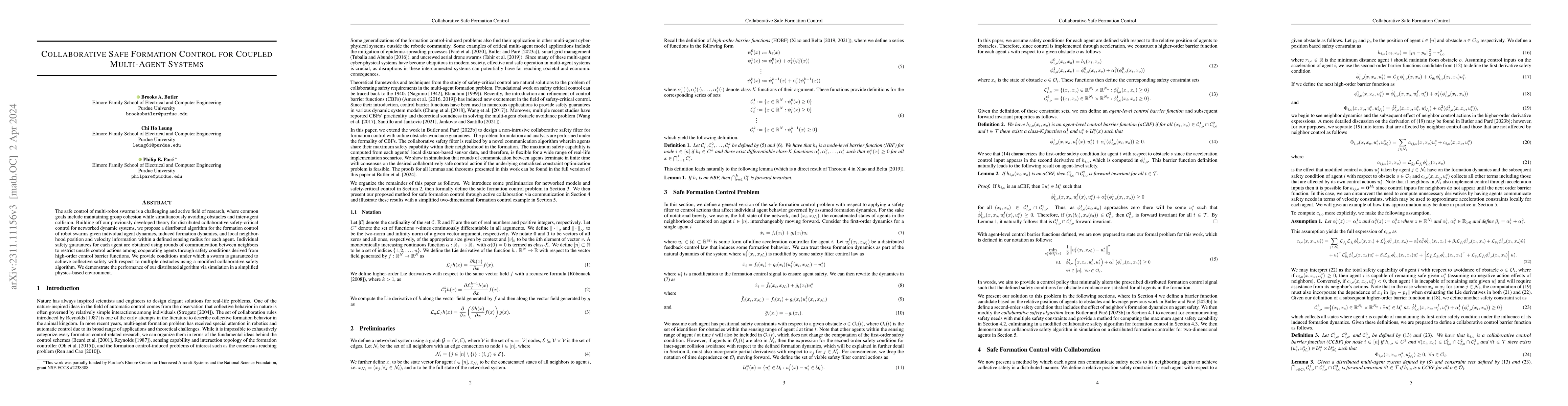 Thumbnail for Collaborative Safe Formation Control for Coupled Multi-Agent Systems