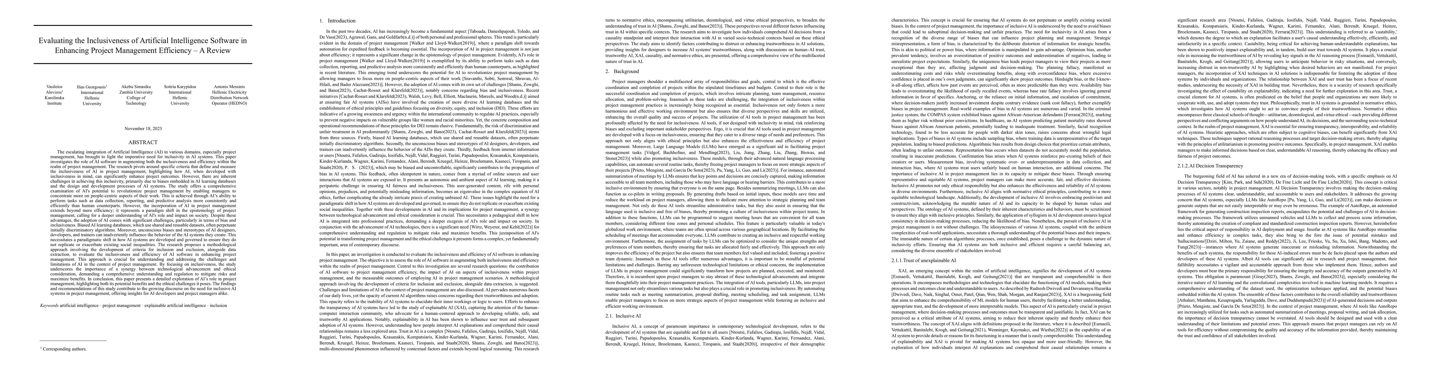Thumbnail for Evaluating the Inclusiveness of Artificial Intelligence Software in
  Enhancing Project Management Efficiency -- A Review