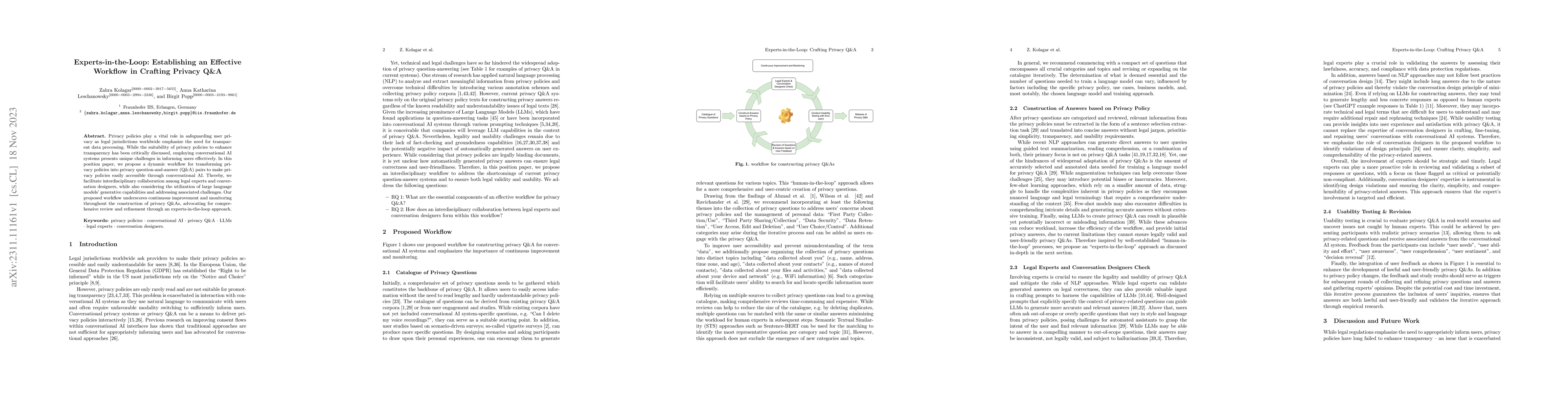 Thumbnail for Experts-in-the-Loop: Establishing an Effective Workflow in Crafting
  Privacy Q&A
