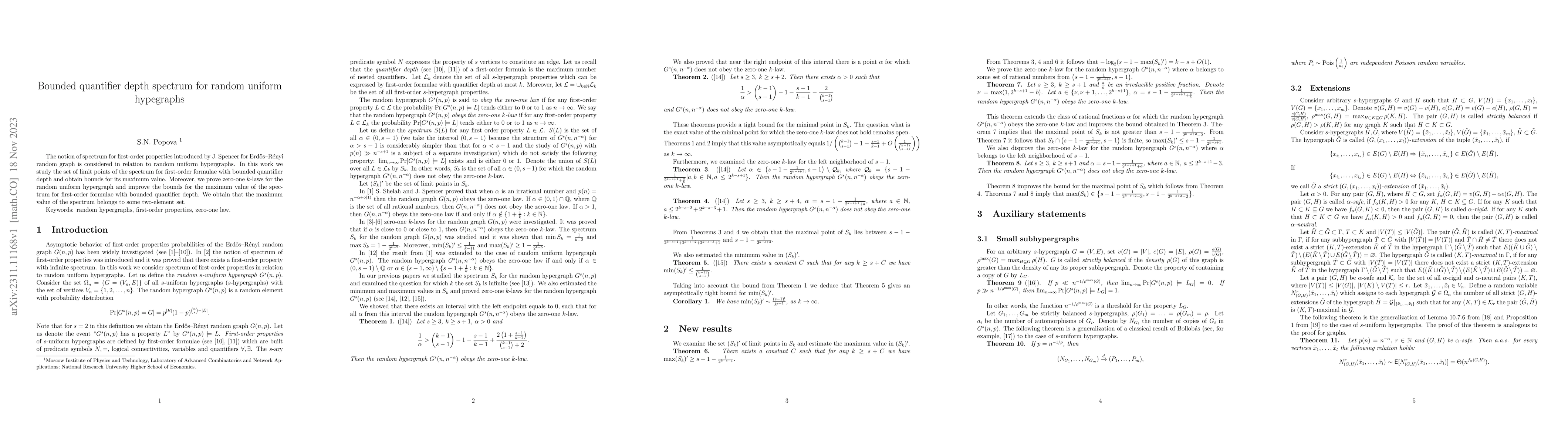 Thumbnail for Bounded quantifier depth spectrum for random uniform hypegraphs