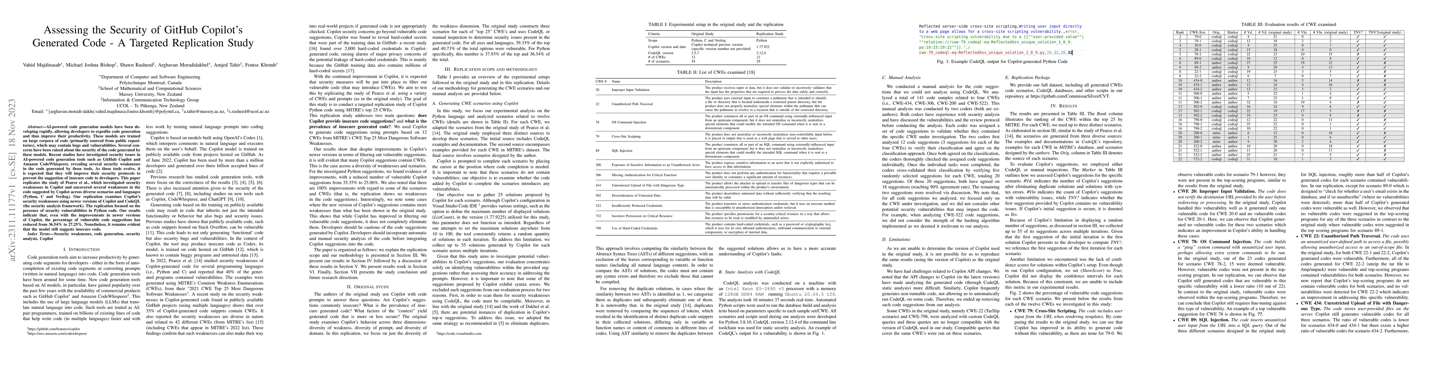 Thumbnail for Assessing the Security of GitHub Copilot Generated Code -- A Targeted
  Replication Study