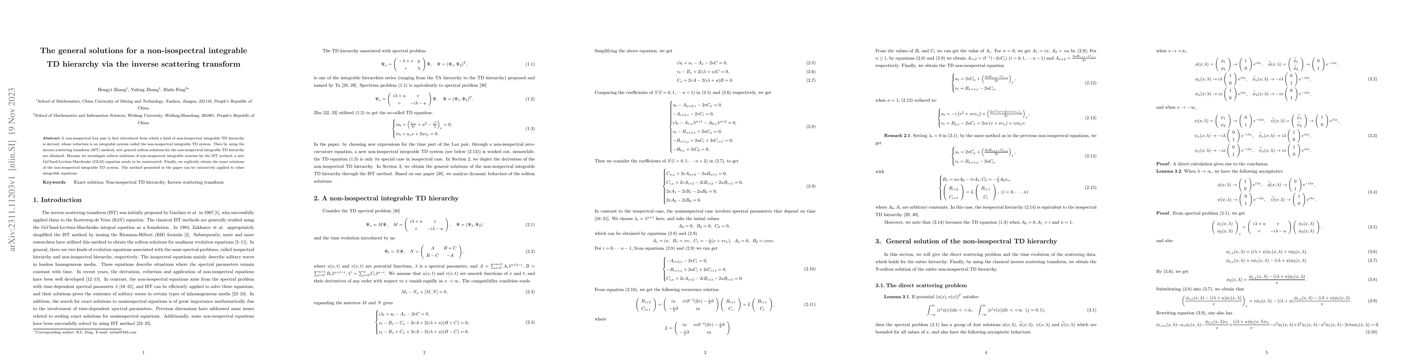 Thumbnail for The general solutions for a non-isospectral integrable TD hierarchy via
  the inverse scattering transform