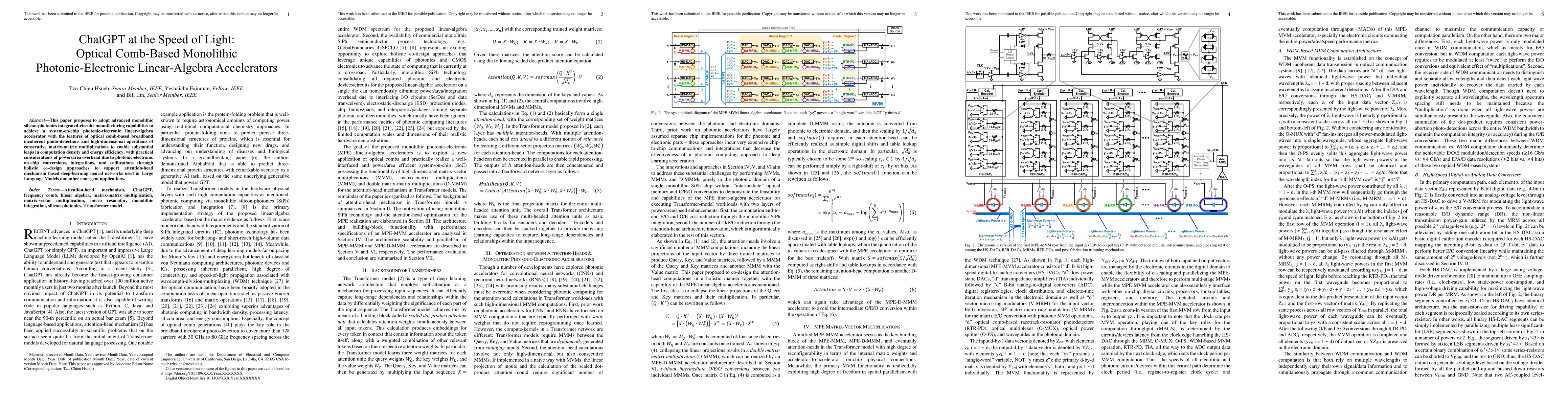 Thumbnail for ChatGPT at the Speed of Light: Optical Comb-Based Monolithic
  Photonic-Electronic Linear-Algebra Accelerators