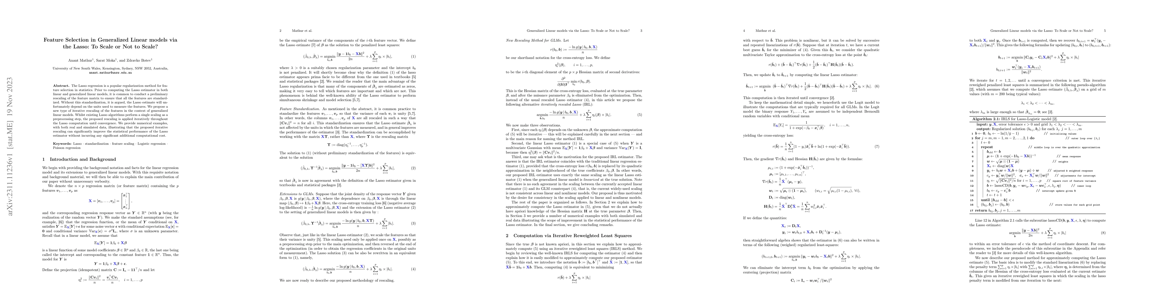 Thumbnail for Generalized Linear Models via the Lasso: To Scale or Not to Scale?