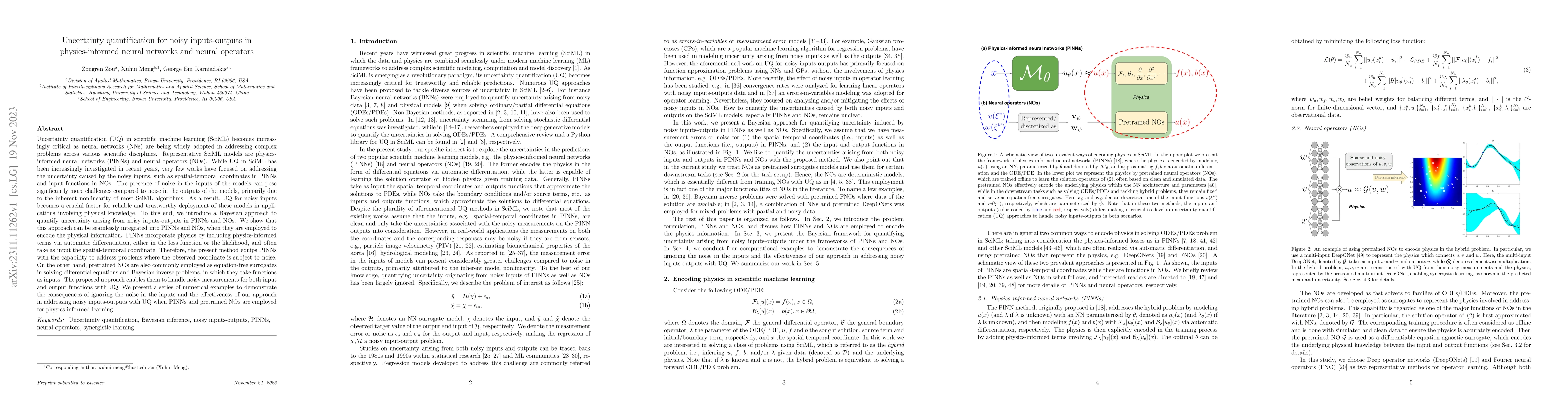 Thumbnail for Uncertainty quantification for noisy inputs-outputs in physics-informed
  neural networks and neural operators