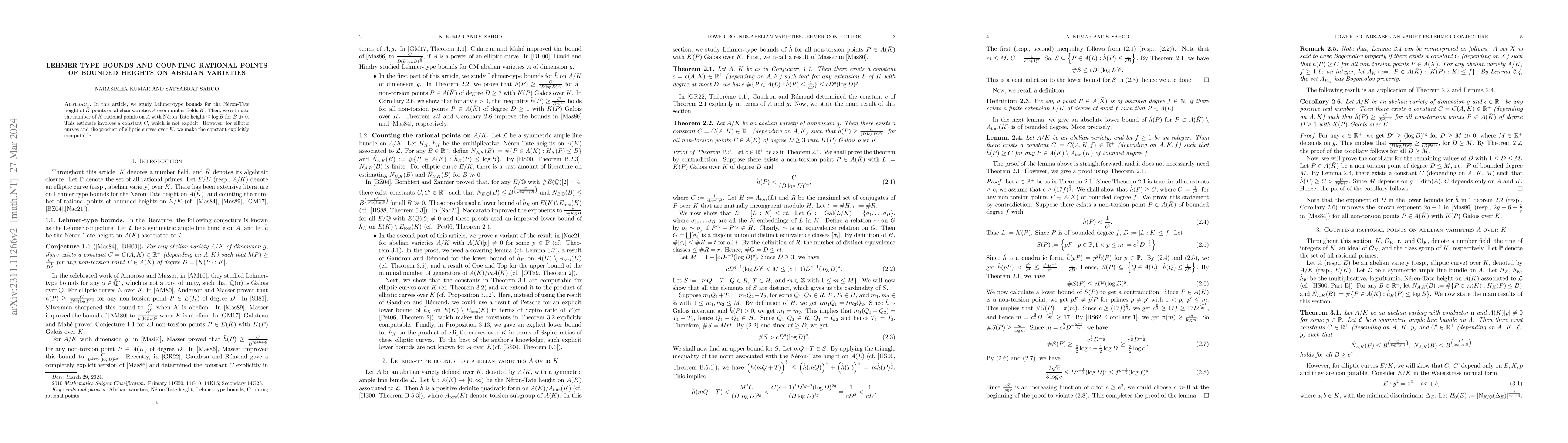 Thumbnail for Lehmer-Type bounds and counting rational points of bounded heights on
  Abelian varieties