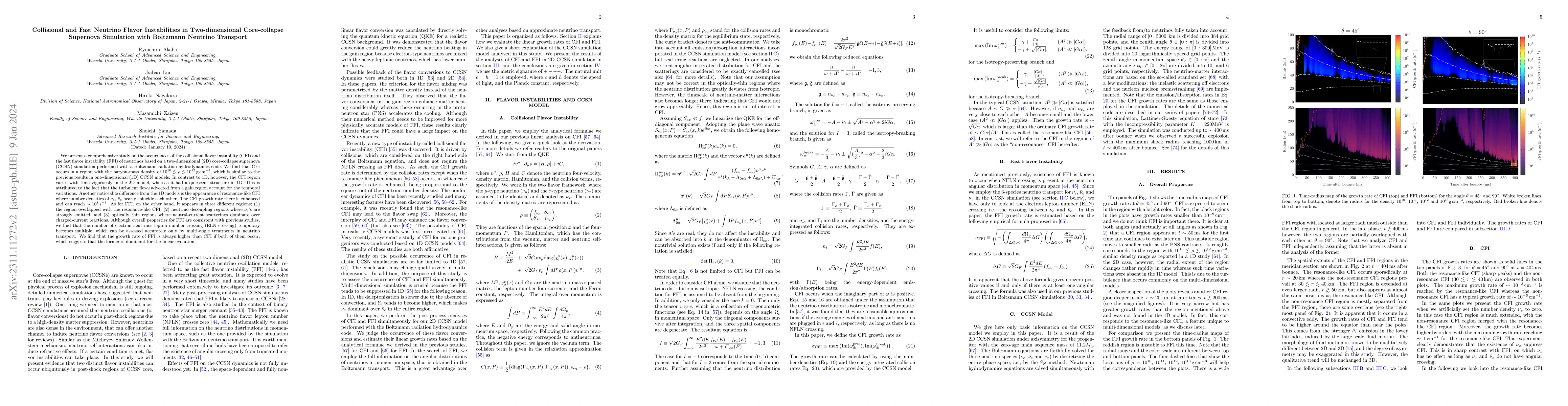 Thumbnail for Collisional and Fast Neutrino Flavor Instabilities in Two-dimensional
  Core-collapse Supernova Simulation with Boltzmann Neutrino Transport