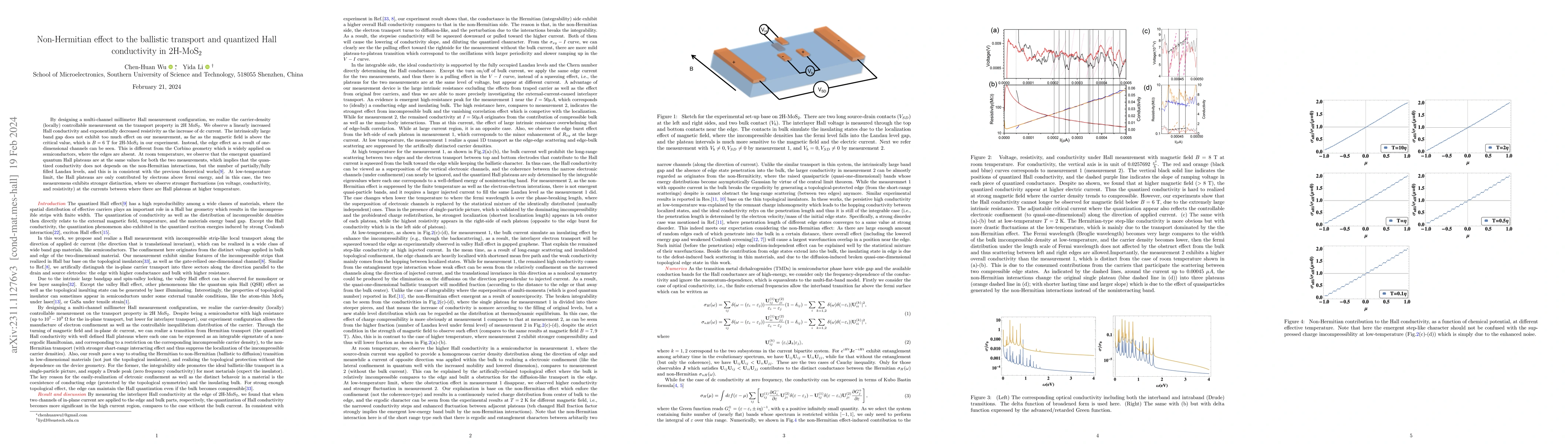 Thumbnail for Non-Hermitian effect to the ballistic transport and quantized Hall
  conductivity in 2H-MoS$_{2}$