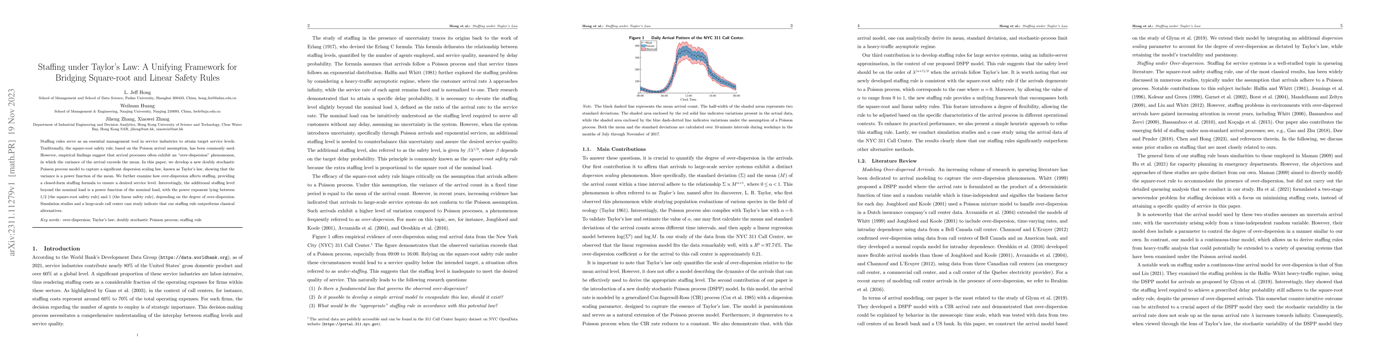 Thumbnail for Staffing under Taylor's Law: A Unifying Framework for Bridging
  Square-root and Linear Safety Rules