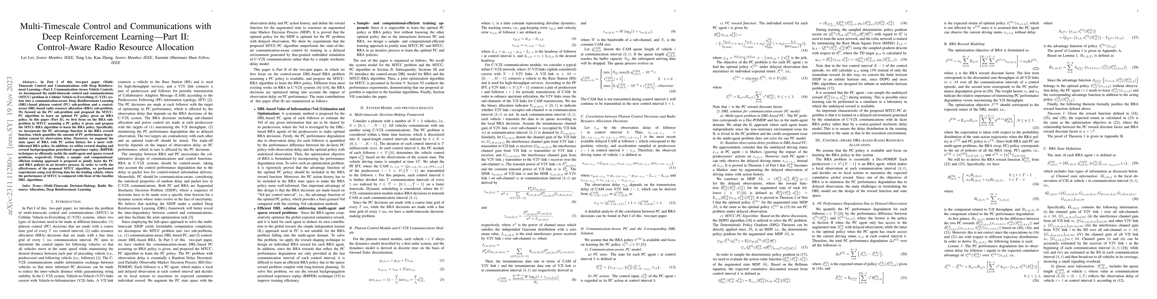 Thumbnail for Multi-Timescale Control and Communications with Deep Reinforcement
  Learning -- Part II: Control-Aware Radio Resource Allocation
