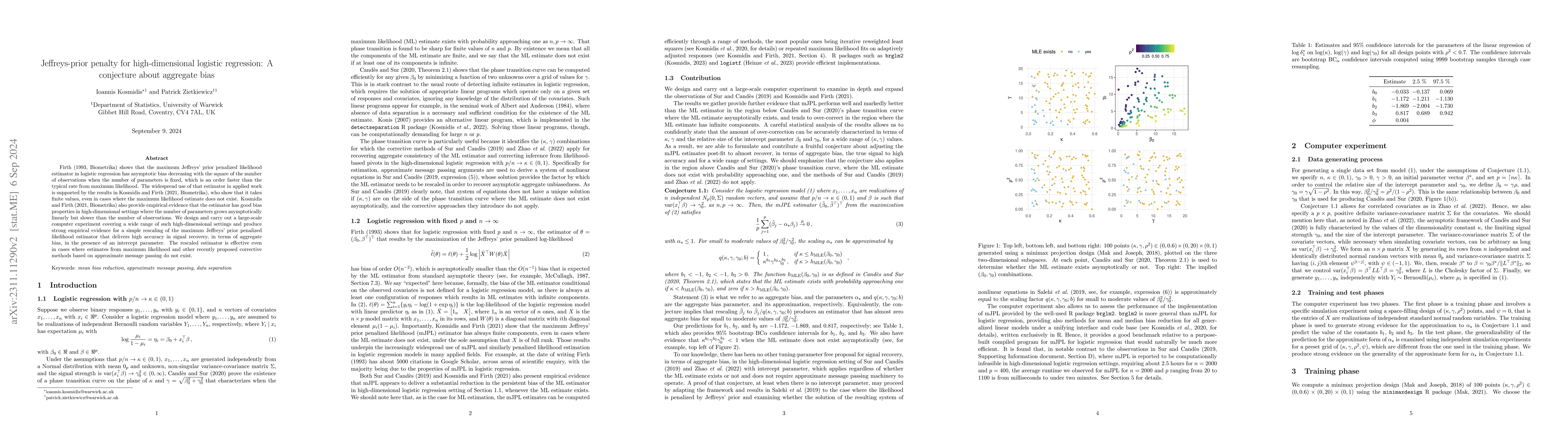 Thumbnail for Jeffreys-prior penalty for high-dimensional logistic regression: A
  conjecture about aggregate bias