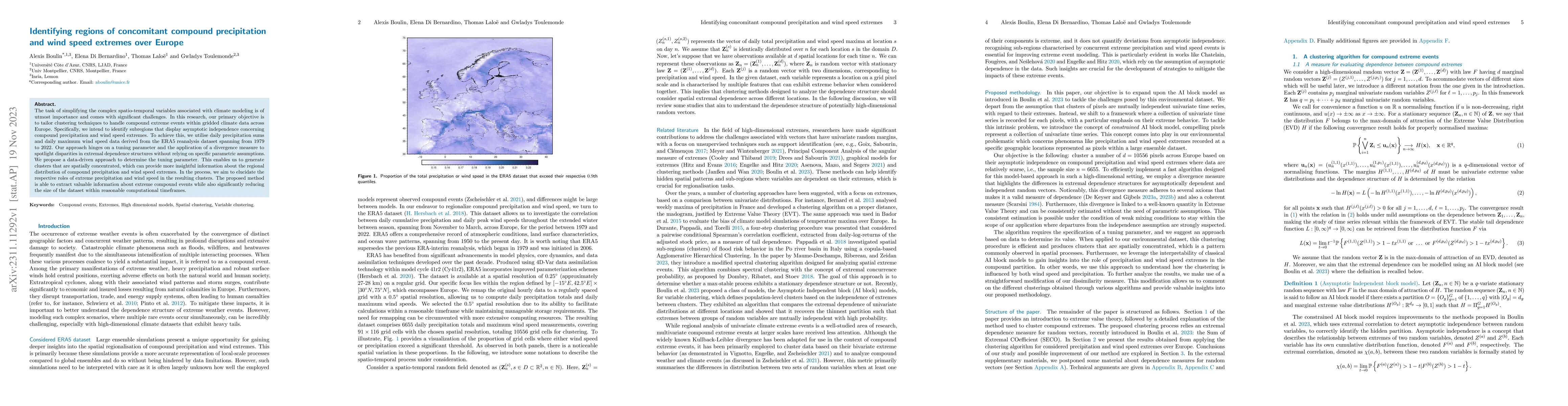 Thumbnail for Identifying regions of concomitant compound precipitation and wind speed
  extremes over Europe