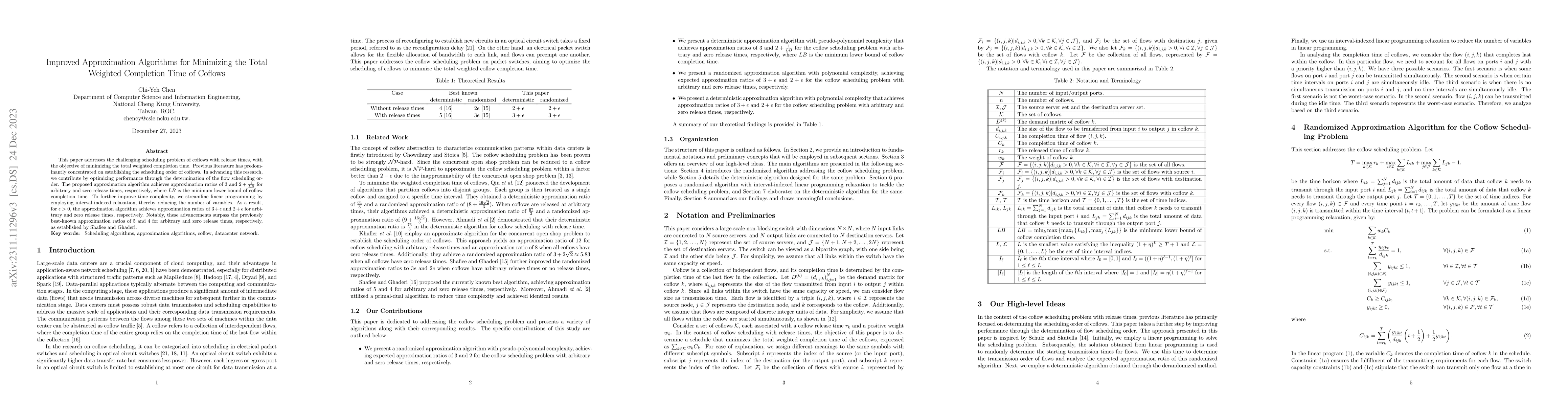 Thumbnail for Improved Approximation Algorithms for Minimizing the Total Weighted
  Completion Time of Coflows