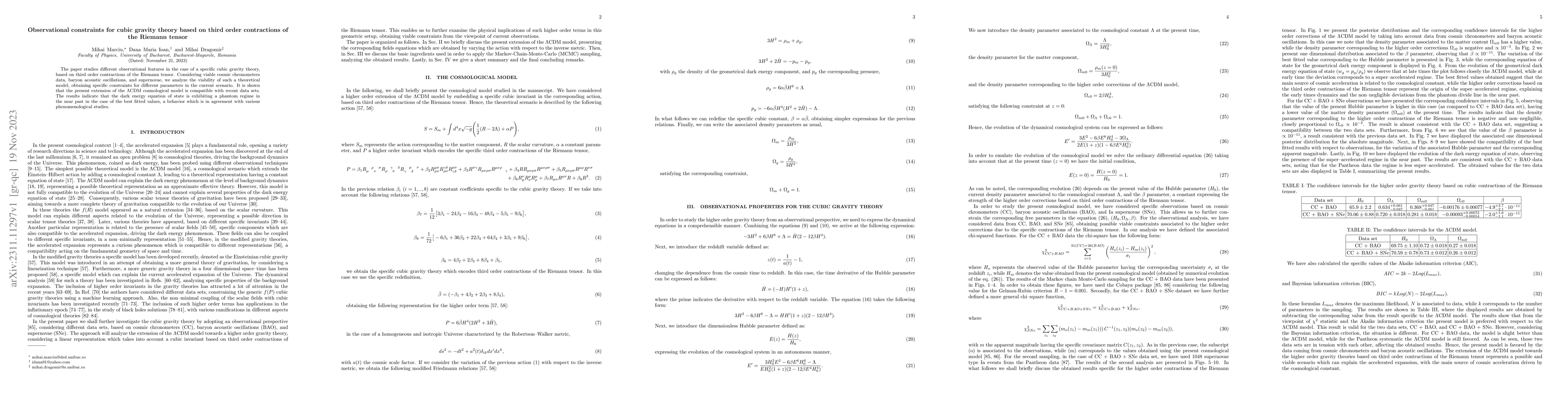 Thumbnail for Observational constraints for cubic gravity theory based on third order
  contractions of the Riemann tensor