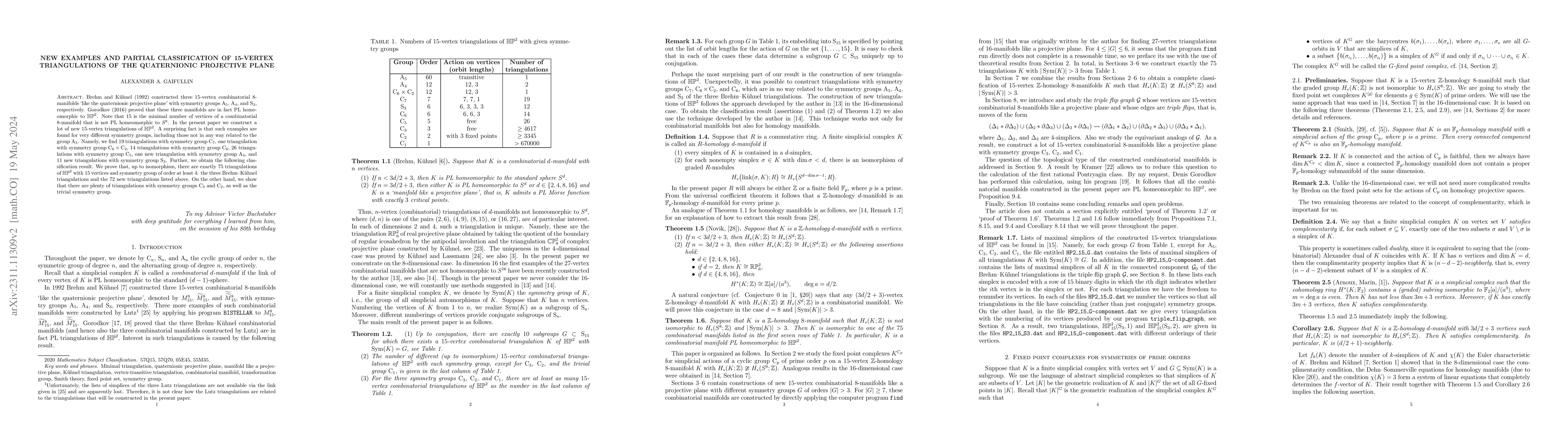 Thumbnail for New examples and partial classification of 15-vertex triangulations of
  the quaternionic projective plane